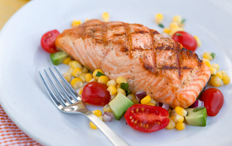Grilled Salmon with Sweet Corn and Avocado Salad