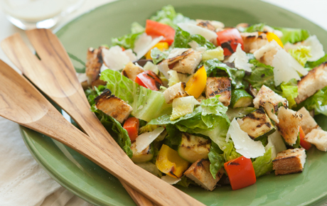 Grilled Veggie Caesar Salad with Sourdough Croutons